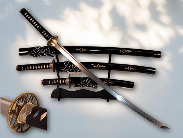 Bamboo Handgeschmiedetes Samurai Schwerter-Set mit 12-mal gefalteter Damast Klinge von Feng Lin